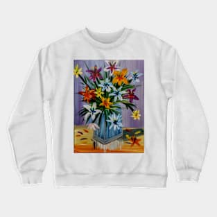 A beautiful bouquet flowers in a glass vase Crewneck Sweatshirt